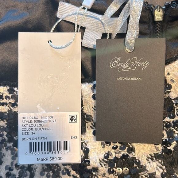 NWT Antonio Melani Lou Lou black & white houndstooth sequin A-line short skirt - Picture 12 of 12